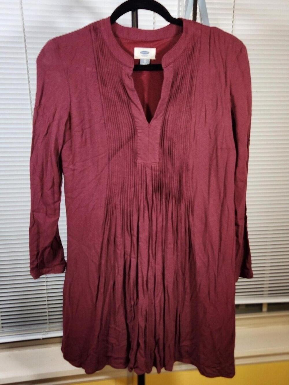 Old Navy XS Burgundy Berry Long Sleeve Pintuck Pleated Boho Midi Autumn Dress